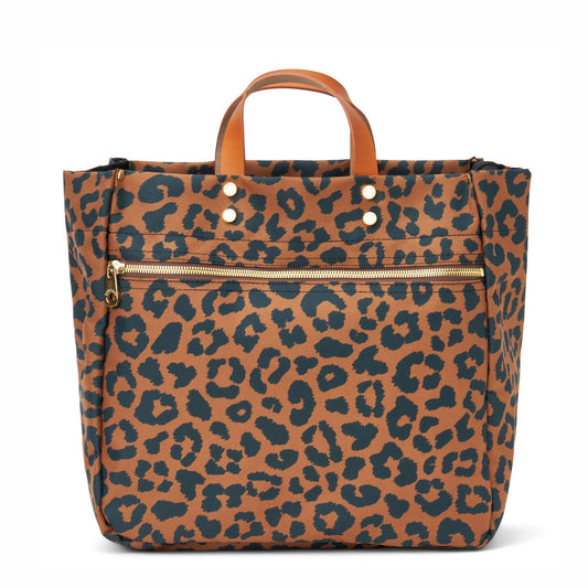 "Codie" Leopard Nylon Tote with Leather Accents